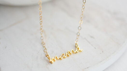 Small Gold Necklace with the word Mama written in script